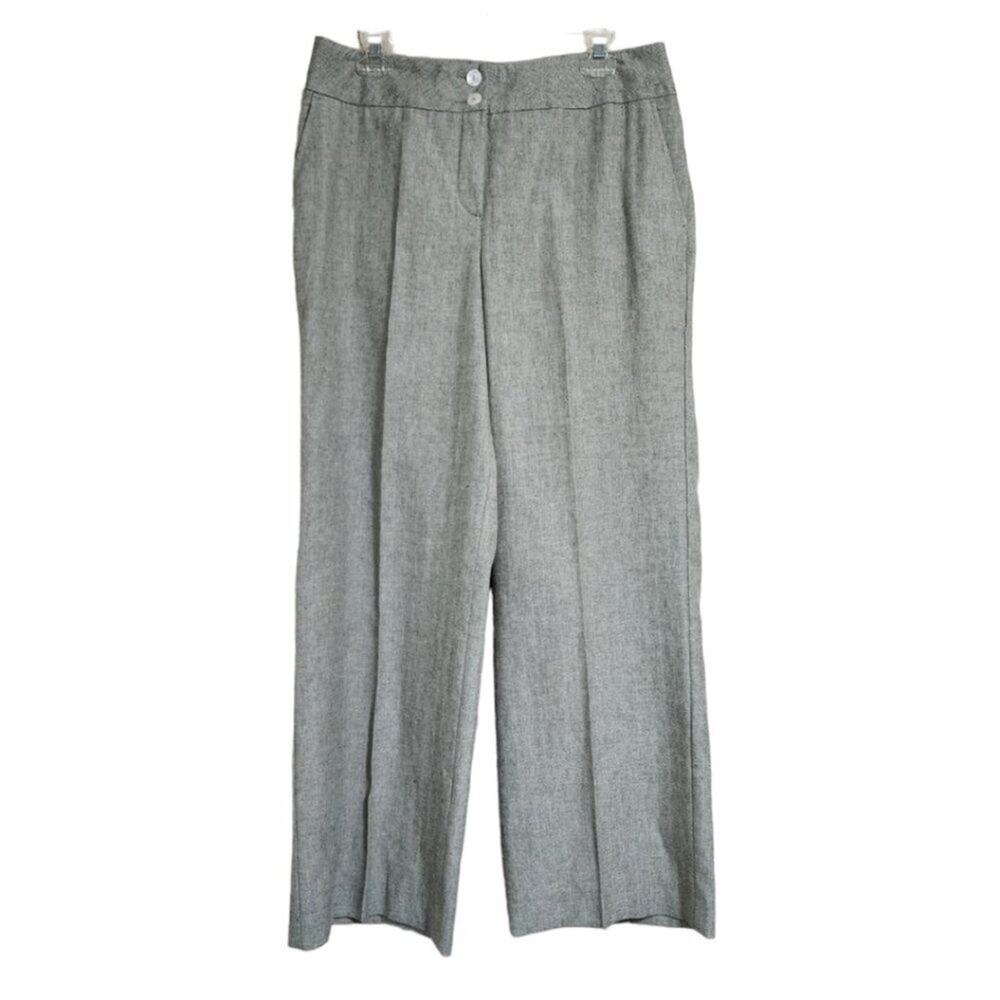 MADELEINE Linen Herringbone High Waist Wide-Leg‎ Pants Size 12
